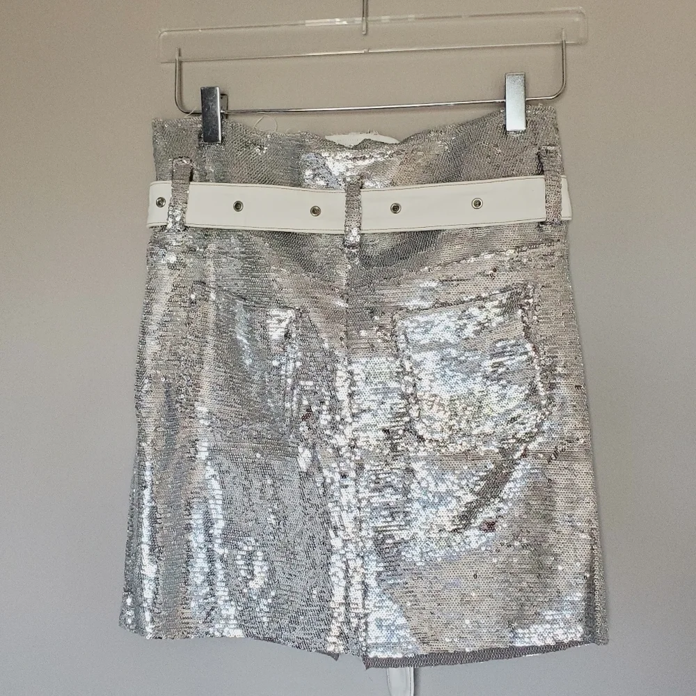 FINAL SALE Silver Sequin Belted Holiday Bling Cosplay NYE Mini Skirt